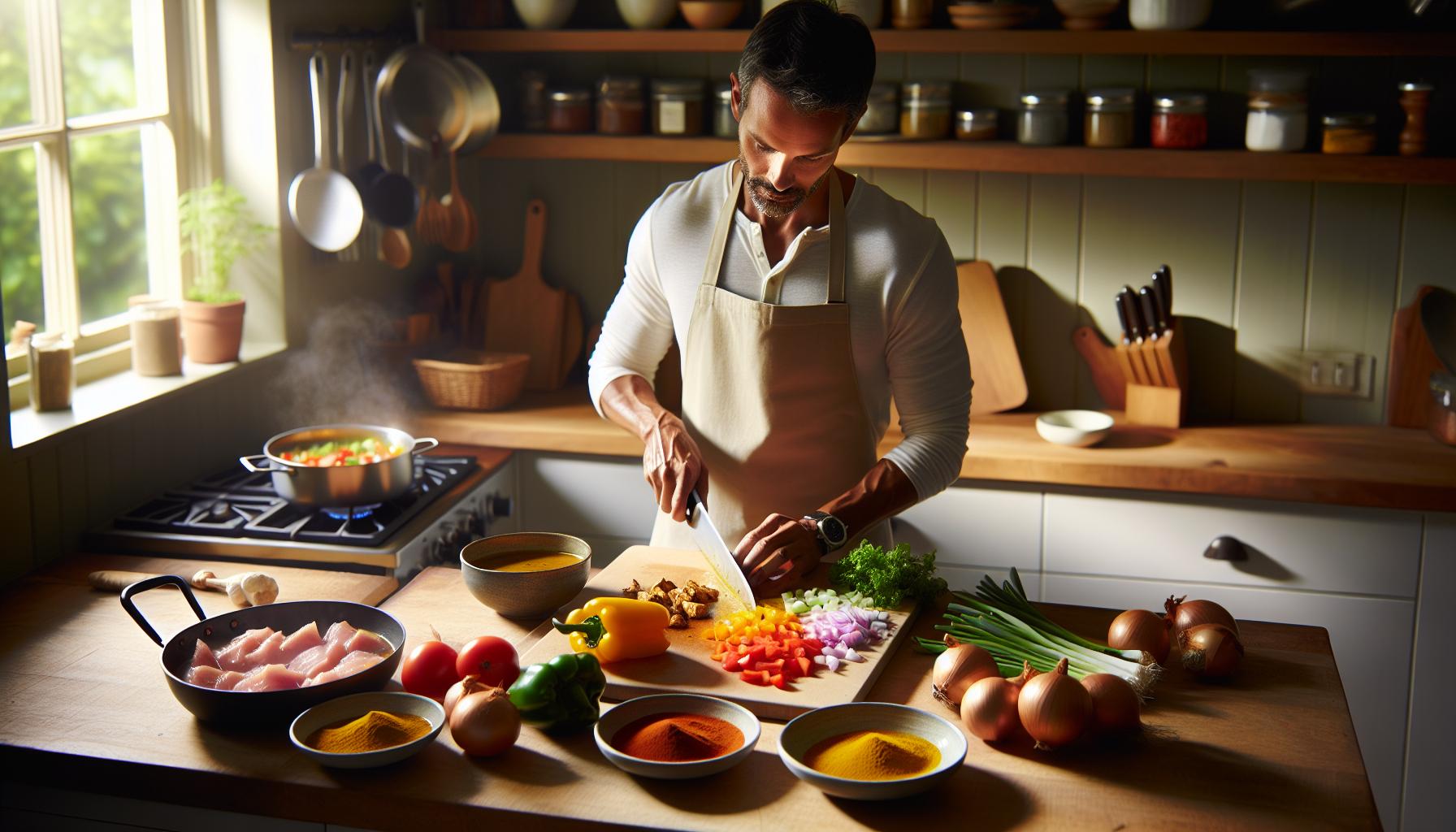 Receta pollo al curry sin nata ni leche de coco: Ligera 1 Preparación Paso a Paso: Cocina tu Pollo al Curry sin Nata ni Leche de Coco